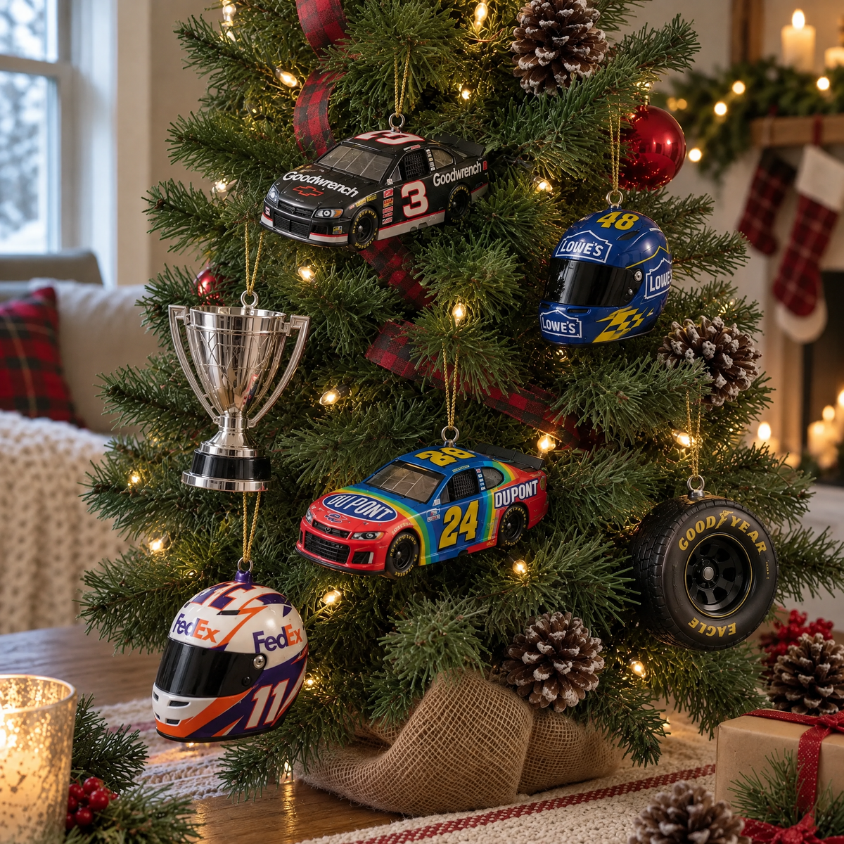 Racing Christmas tree ornaments